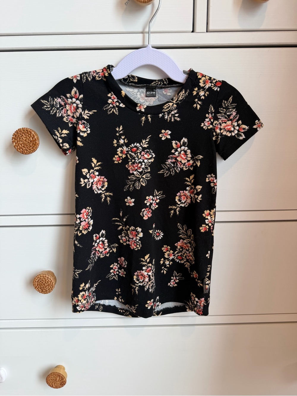 Girls' Black Floral Short-Sleeve tunique 12-24M